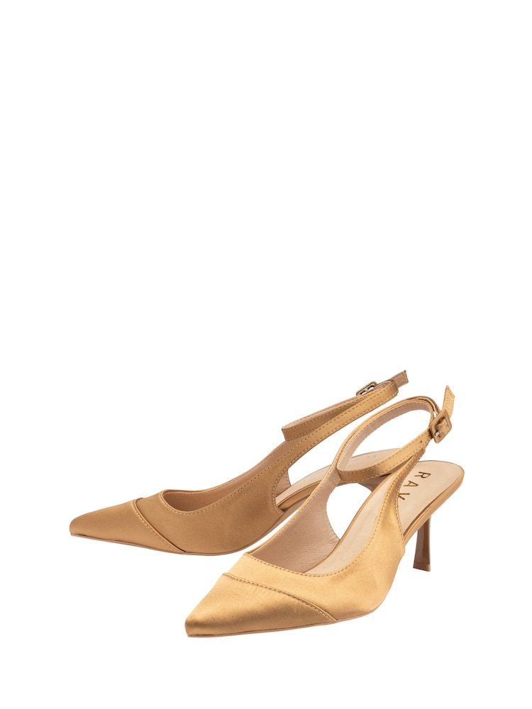 Ravel Gold Satin Slingback Court Shoes - Image 2 of 4 Ravel Gold Satin Slingback Court Shoes - Image 2 of 4