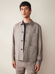 Brown Textured Linen Blend Chore Jacket - Image 1 of 10