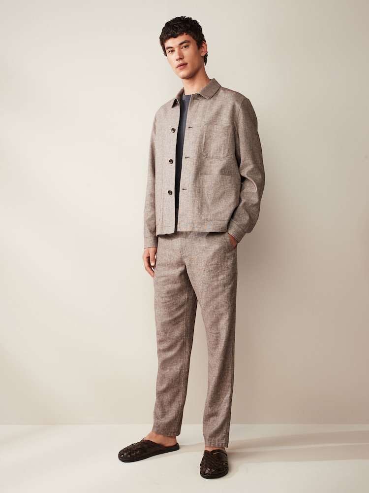 Brown Textured Linen Blend Chore Jacket - Image 2 of 10