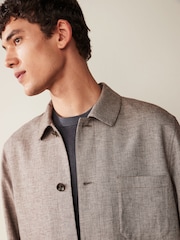 Brown Textured Linen Blend Chore Jacket - Image 4 of 10