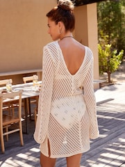 Cream Knitted Crochet Cover-Up - Image 4 of 7