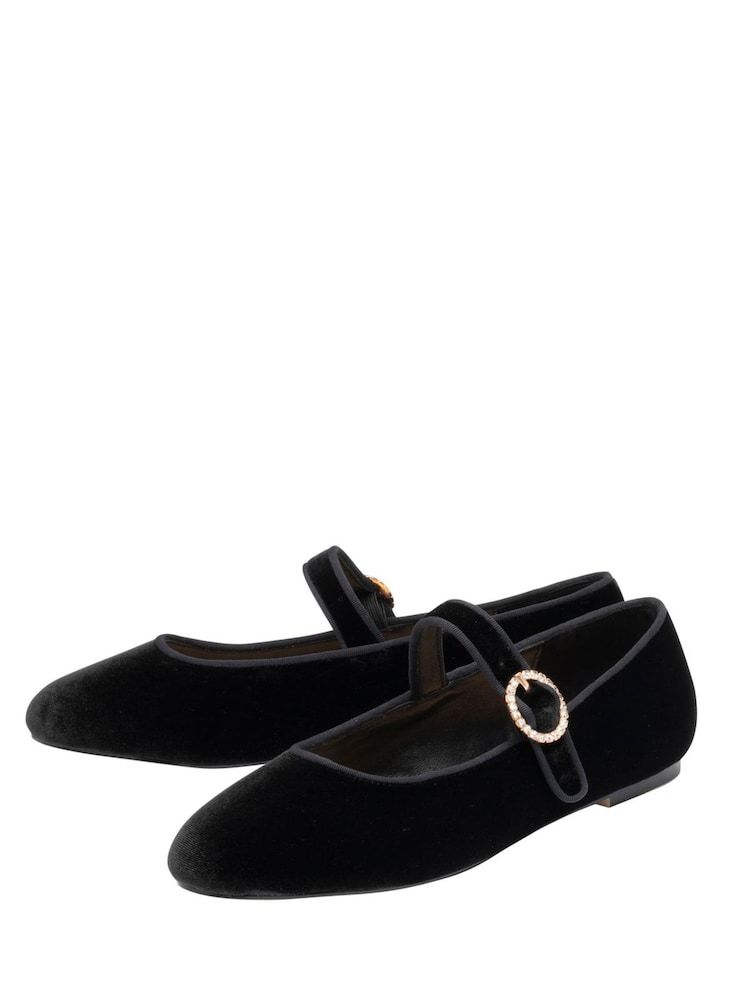 Ravel Black Velvet Flat Shoes - Image 2 of 4 Ravel Black Velvet Flat Shoes - Image 2 of 4