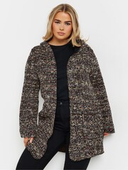 Yours Curve Black Luxury Textured Cardigan Hooded Jacket - Image 1 of 5