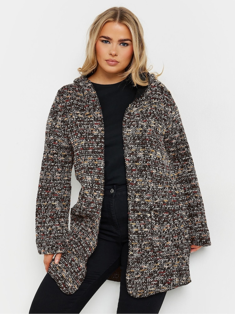 Yours Curve Black Luxury Textured Cardigan Hooded Jacket - Image 1 of 5