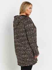 Yours Curve Black Luxury Textured Cardigan Hooded Jacket - Image 2 of 5