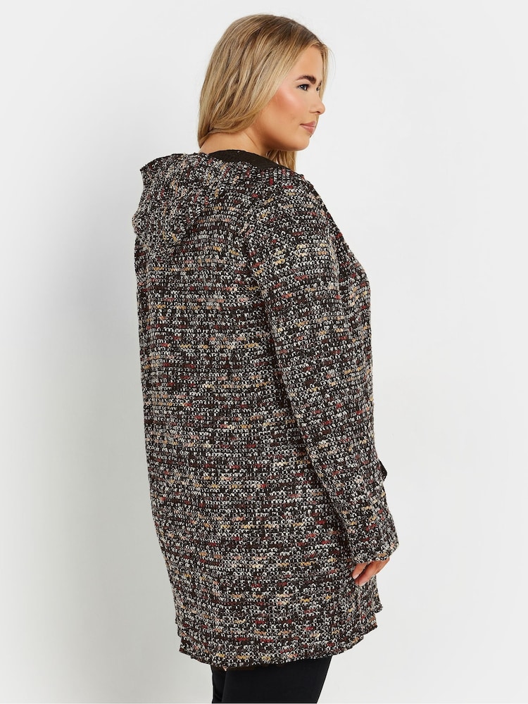 Yours Curve Black Luxury Textured Cardigan Hooded Jacket - Image 2 of 5