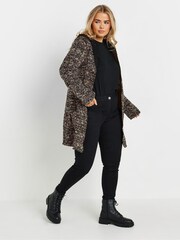 Yours Curve Black Luxury Textured Cardigan Hooded Jacket - Image 3 of 5