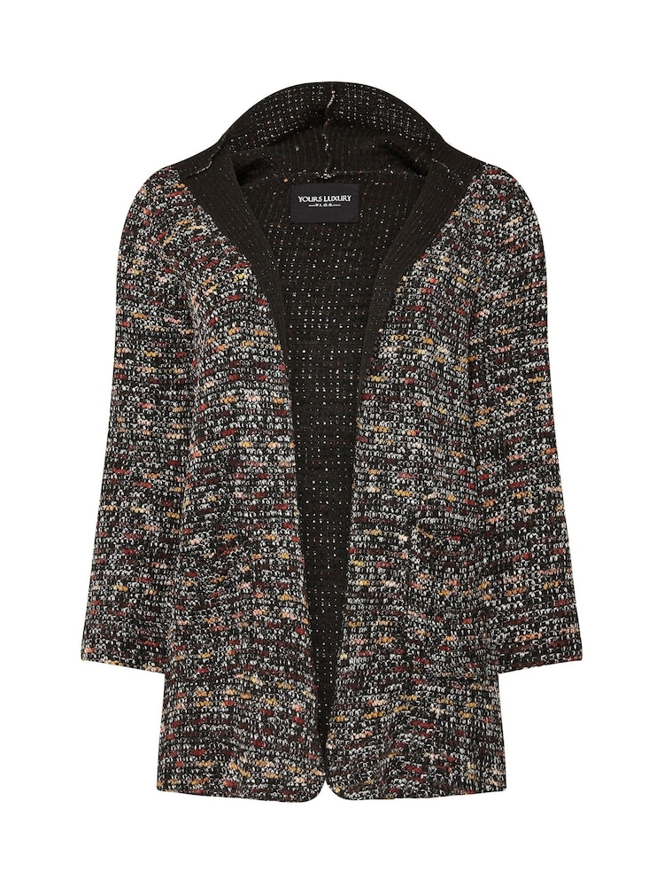 Yours Curve Black Luxury Textured Cardigan Hooded Jacket - Image 5 of 5