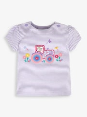 JoJo Maman Bébé Lilac Stripe Tractor Appliqué T-Shirt - Image 3 of 5