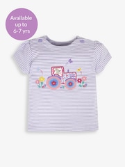 JoJo Maman Bébé Lilac Stripe Tractor Appliqué T-Shirt - Image 4 of 5