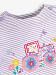 JoJo Maman Bébé Lilac Stripe Tractor Appliqué T-Shirt - Image 5 of 5