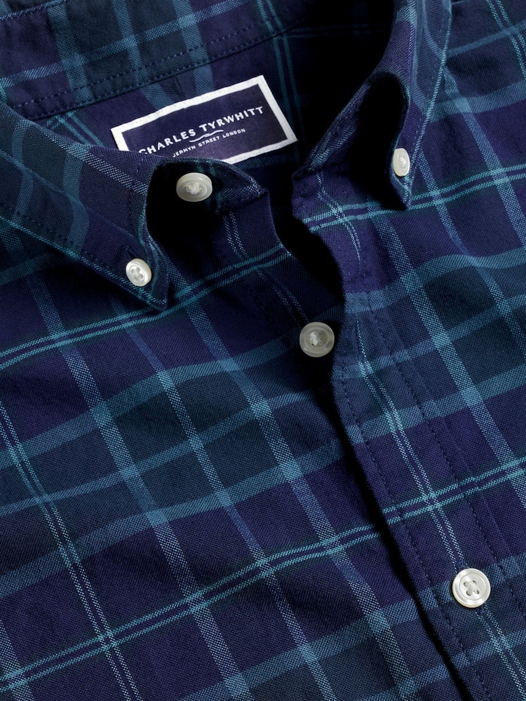Charles Tyrwhitt Blue Check Cf Button-Down Brushed Washed Oxford 100% Cotton Shirt - Image 6 of 6 Charles Tyrwhitt Blue Check Cf Button-Down Brushed Washed Oxford 100% Cotton Shirt - Image 6 of 6