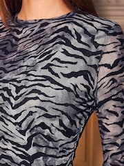 Roman Black Animal Print Mesh Top - Image 4 of 4