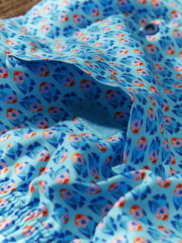 Turquoise Mini Fish Printed Swim Shorts - Image 11 of 11