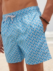 Turquoise Mini Fish Printed Swim Shorts - Image 4 of 11