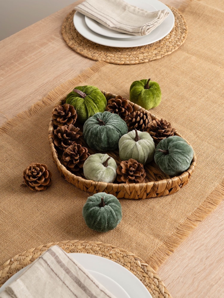 Scottish Everlastings Ltd Green Decorative Velvet Pumpkins & Pinecones with Tray - Image 1 of 3