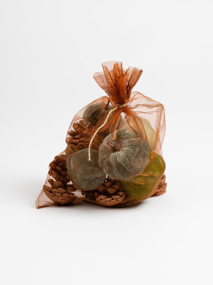 Scottish Everlastings Ltd Green Decorative Velvet Pumpkins & Pinecones with Tray - Image 2 of 3