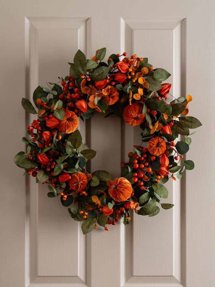 Scottish Everlastings Ltd Orange Pumpkin Wreath - Image 1 of 3