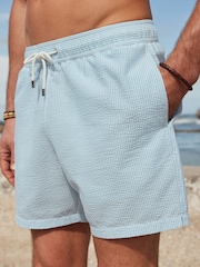 Blue and White Seersucker Striped Premium Swim Shorts - Image 1 of 11