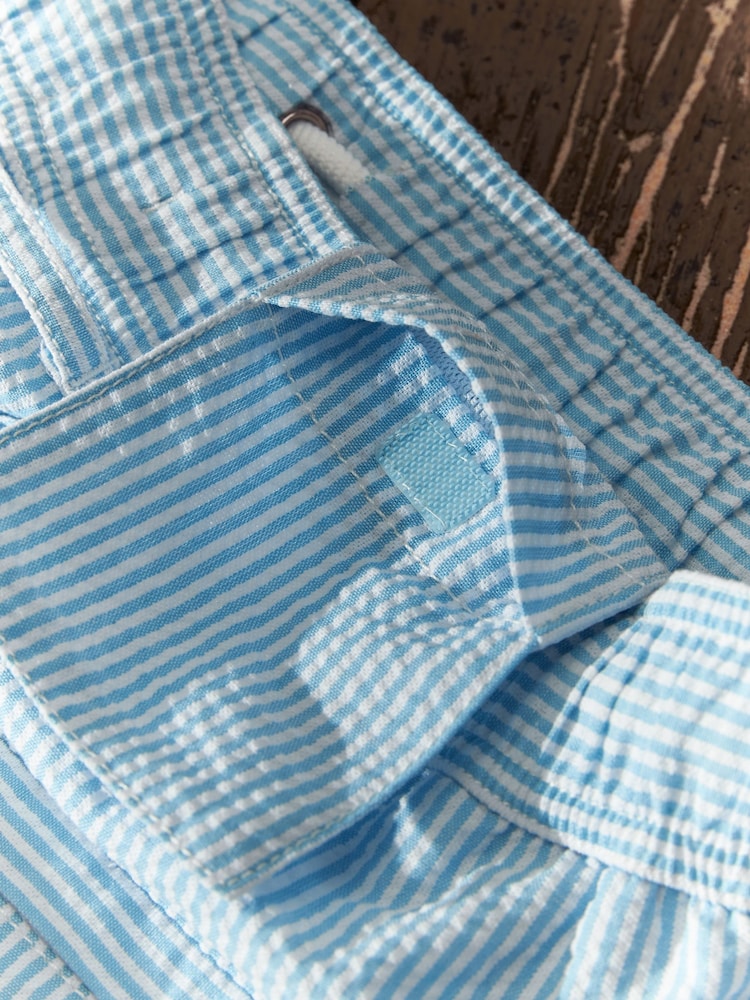 Blue and White Seersucker Striped Premium Swim Shorts - Image 11 of 11