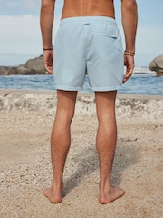 Blue and White Seersucker Striped Premium Swim Shorts - Image 3 of 11