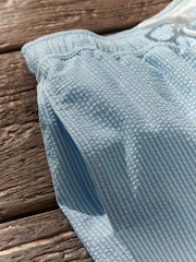 Blue and White Seersucker Striped Premium Swim Shorts - Image 8 of 11
