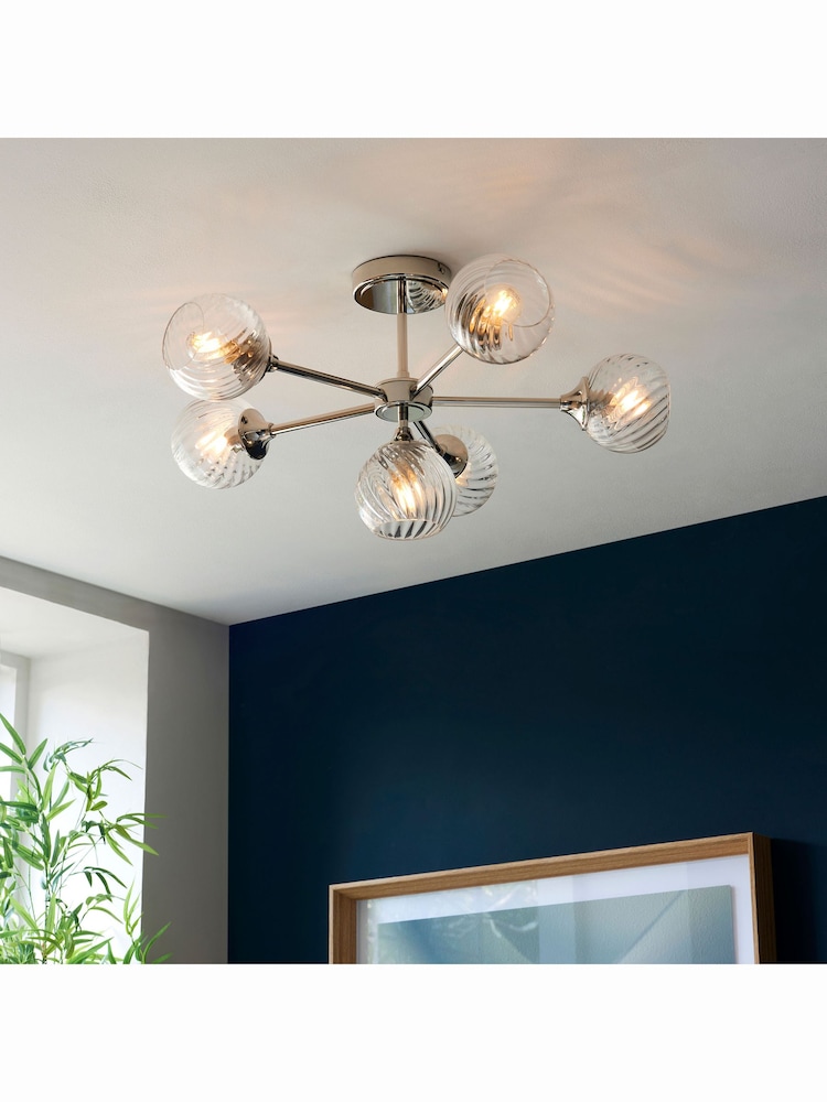 Gallery Home Bright Nickel Lexi 6 Bulb Ceiling Light - Image 2 of 8