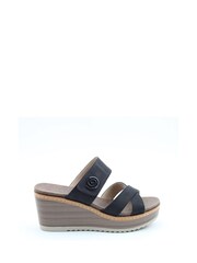 Heavenly Feet Ladies Vegan Friendly Wedge Black Sandals - Image 1 of 4