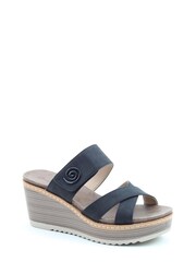 Heavenly Feet Ladies Vegan Friendly Wedge Black Sandals - Image 2 of 4