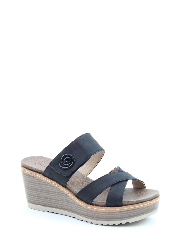 Heavenly Feet Ladies Vegan Friendly Wedge Black Sandals - Image 2 of 4