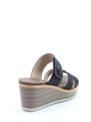 Heavenly Feet Ladies Vegan Friendly Wedge Black Sandals - Image 3 of 4