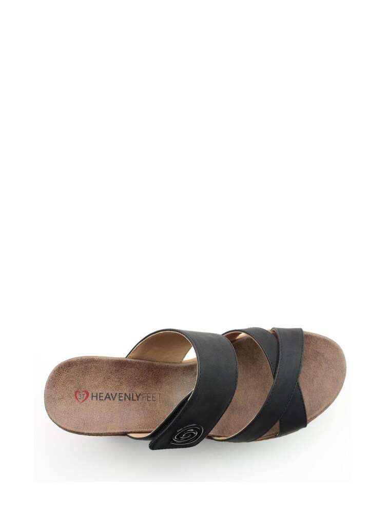 Heavenly Feet Ladies Vegan Friendly Wedge Black Sandals - Image 4 of 4