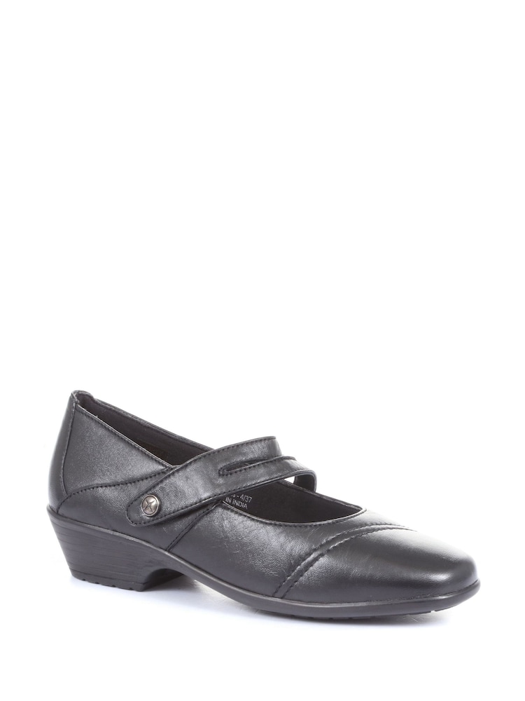 Pavers Black Wide Fit Leather Mary Jane Shoes With Split Strap - Image 2 of 5
