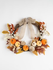 Scottish Everlastings Ltd Orange Neutral Velvet Pumpkins Half Wreath with Bow - Image 2 of 3