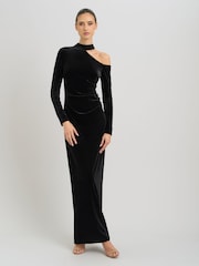 Gina Bacconi Black Sharon Velvet One Shoulder Maxi Dress - Image 1 of 6