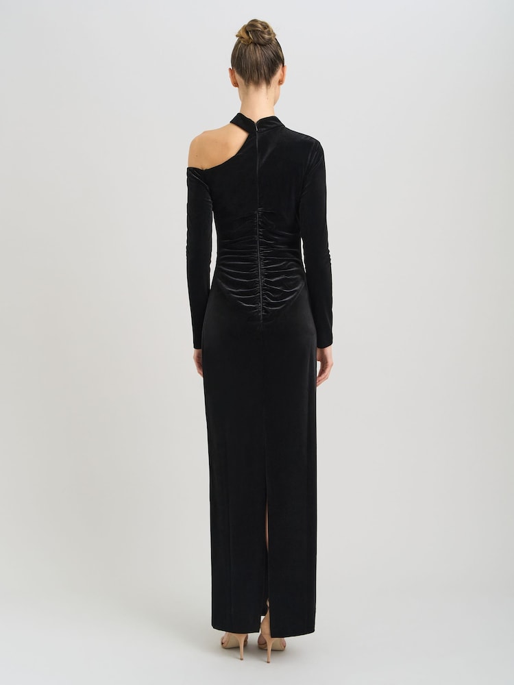 Gina Bacconi Black Sharon Velvet One Shoulder Maxi Dress - Image 2 of 6 Gina Bacconi Black Sharon Velvet One Shoulder Maxi Dress - Image 2 of 6