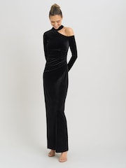 Gina Bacconi Black Sharon Velvet One Shoulder Maxi Dress - Image 3 of 6