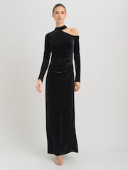Gina Bacconi Black Sharon Velvet One Shoulder Maxi Dress - Image 5 of 6