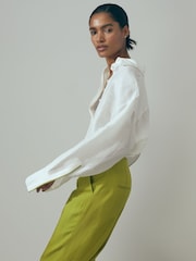 Reiss Ivory Juliet Linen Silk Contrast Button-Through Shirt - Image 1 of 8