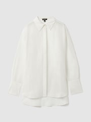 Reiss Ivory Juliet Linen Silk Contrast Button-Through Shirt - Image 2 of 8