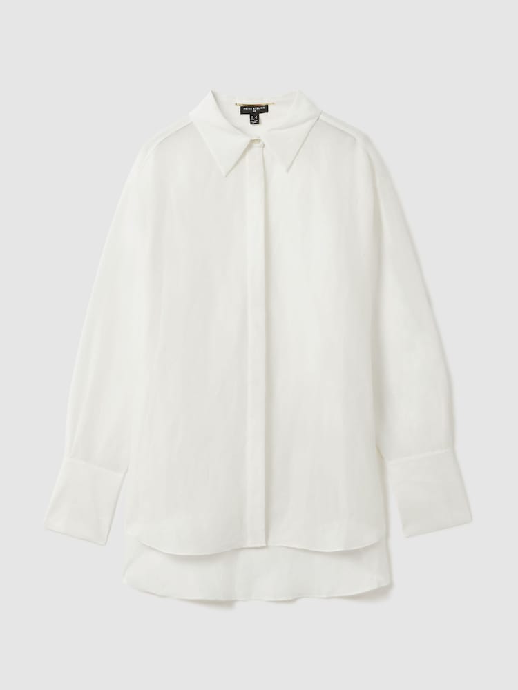Reiss Ivory Juliet Linen Silk Contrast Button-Through Shirt - Image 2 of 8