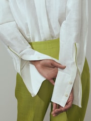 Reiss Ivory Juliet Linen Silk Contrast Button-Through Shirt - Image 4 of 8