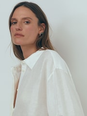 Reiss Ivory Juliet Linen Silk Contrast Button-Through Shirt - Image 5 of 8