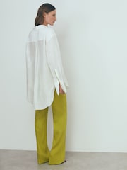 Reiss Ivory Juliet Linen Silk Contrast Button-Through Shirt - Image 6 of 8