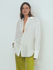 Reiss Ivory Juliet Linen Silk Contrast Button-Through Shirt - Image 7 of 8