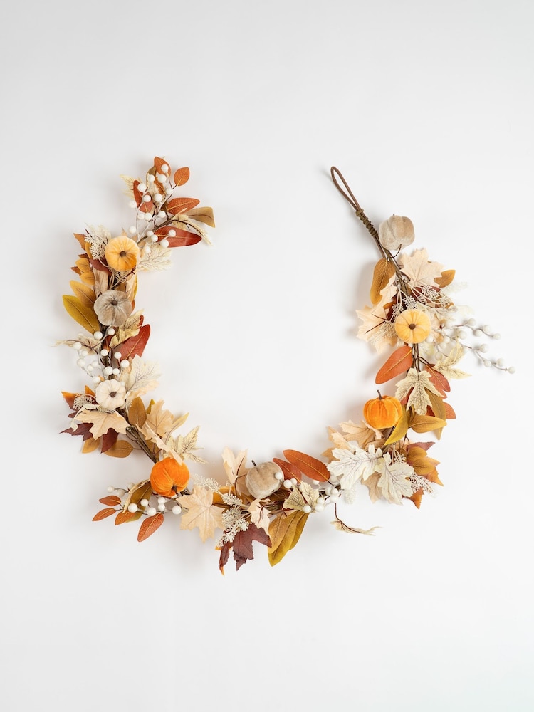 Scottish Everlastings Ltd Orange Neutral Velvet Pumpkins Garland - Image 2 of 3 Scottish Everlastings Ltd Orange Neutral Velvet Pumpkins Garland - Image 2 of 3