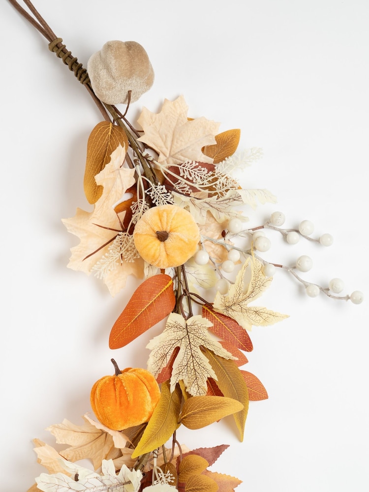 Scottish Everlastings Ltd Orange Neutral Velvet Pumpkins Garland - Image 3 of 3 Scottish Everlastings Ltd Orange Neutral Velvet Pumpkins Garland - Image 3 of 3