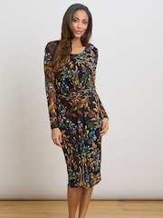 Gina Bacconi Black Giordana Floral Mesh Midi Dress - Image 3 of 6