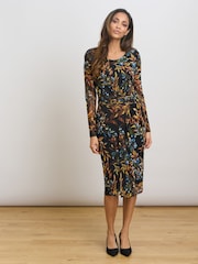 Gina Bacconi Black Giordana Floral Mesh Midi Dress - Image 4 of 6