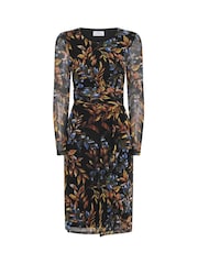 Gina Bacconi Black Giordana Floral Mesh Midi Dress - Image 6 of 6